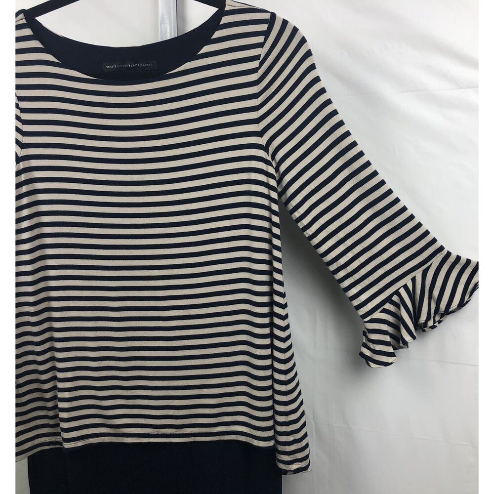 White House Black Market Top Women XS Blue Beige Stripe Layered Tunic Stretch - Picture 11 of 12